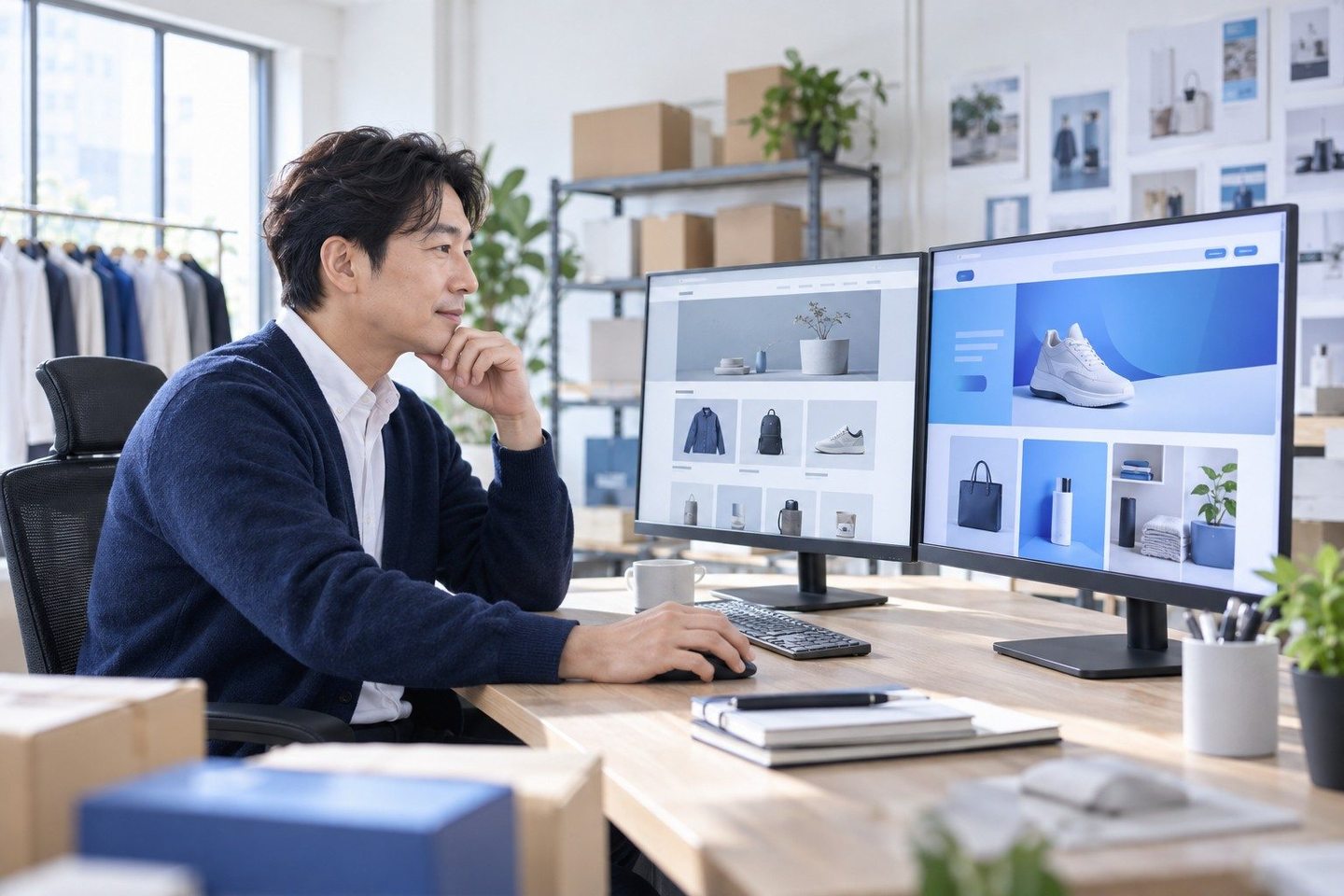 모니터 앞에서 결제 업무 화면을 확인하는 남성 — 신불자 PG 카드결제 정산 계좌정산 계좌, 내 통장으로 받습니다. 연락 주시면 당일정산 · 익일정산 중 골라 드려요.